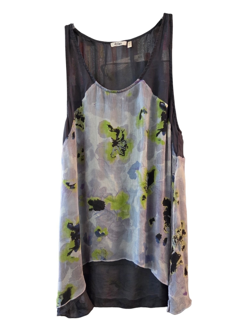 Dylan by True Grit 100% Silk Sheer Layered Watercolor Floral Tank Top - Size M